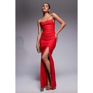 Vesper Bengaline Bandeau Red Maxi Dress